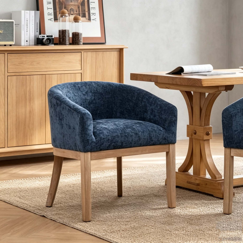 Modern Upholstered Barrel Dining Chairs, Blue