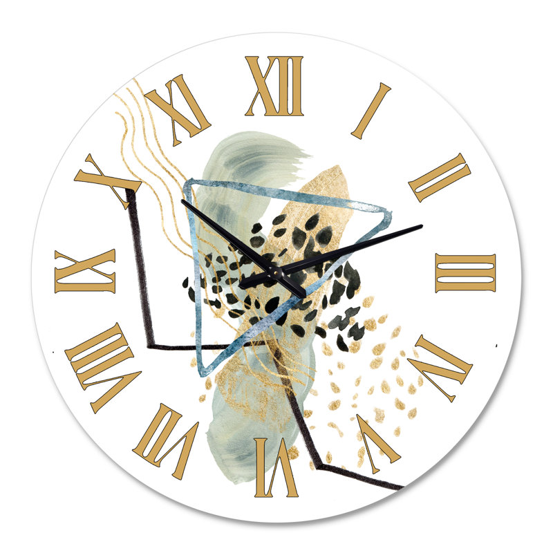Montagnes à encre minimaliste et pois dorés - horloge murale moderne, Grand