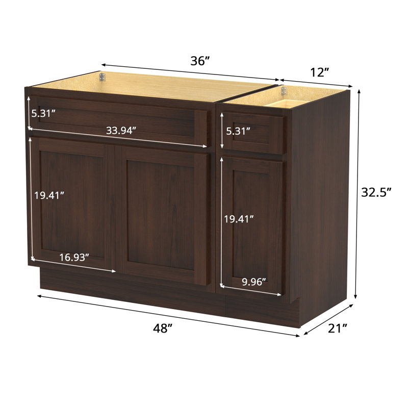 48 in Medium Brown Plywood Freestanding Bath Vanity Cabinet
