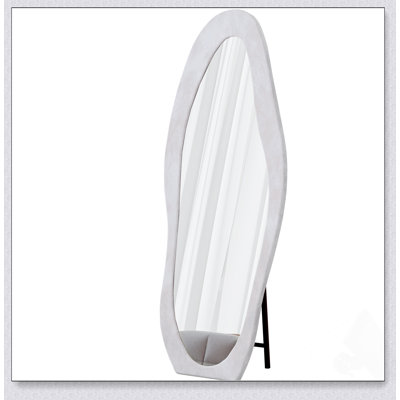 Full Length Wavy Mirror, 63 X 24 Inches, Flannel Wrapped Wooden Frame, Ideal For Bedrooms, Living Rooms, And Dressing Areas