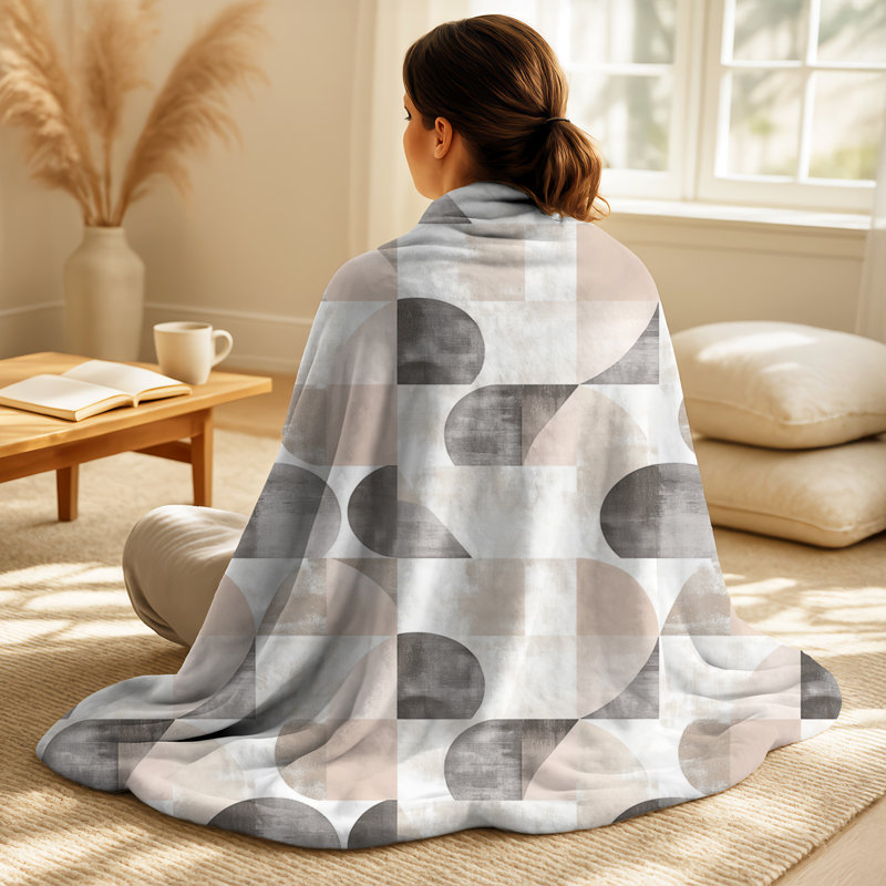Washed Geometric I - couverture chaude brune abstraite, jeté douillet contemporain, Brown/Pink Abstract