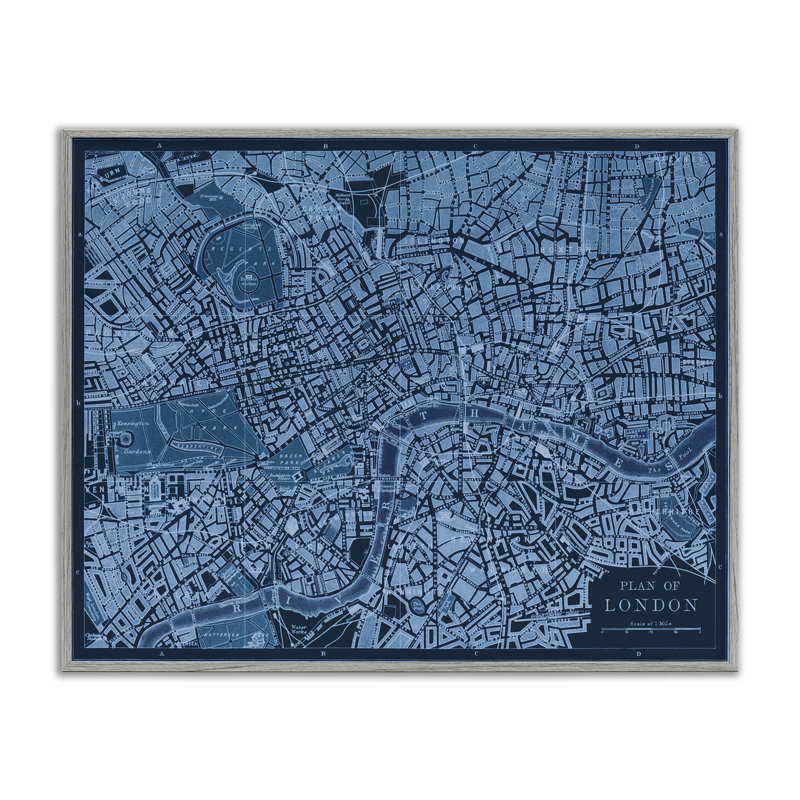 Giclée de carte de Londres détaillée bleue, design par Phillipa Katz, H 24 po x l 30 po, Estampe numérique Farmhouse