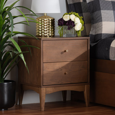 18.6'' W Brown mid-century modern nightstand with two drawers, 23.2 H, 18.6 W and 15.7 D
