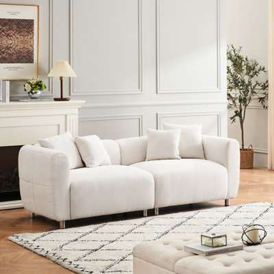 Fashion 89" With Solid Wood Frame, 4 Pillows, Metal Legs For Office, Apartment, Living Room - White, Spacious Deep Seats, Comfortable Soft 89 Inch Legs, Pillows Reception Area