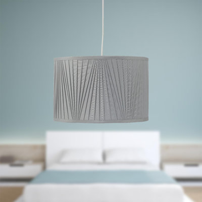 23cm H Silk Drum Pendant Shade ( Uno ) in Grey