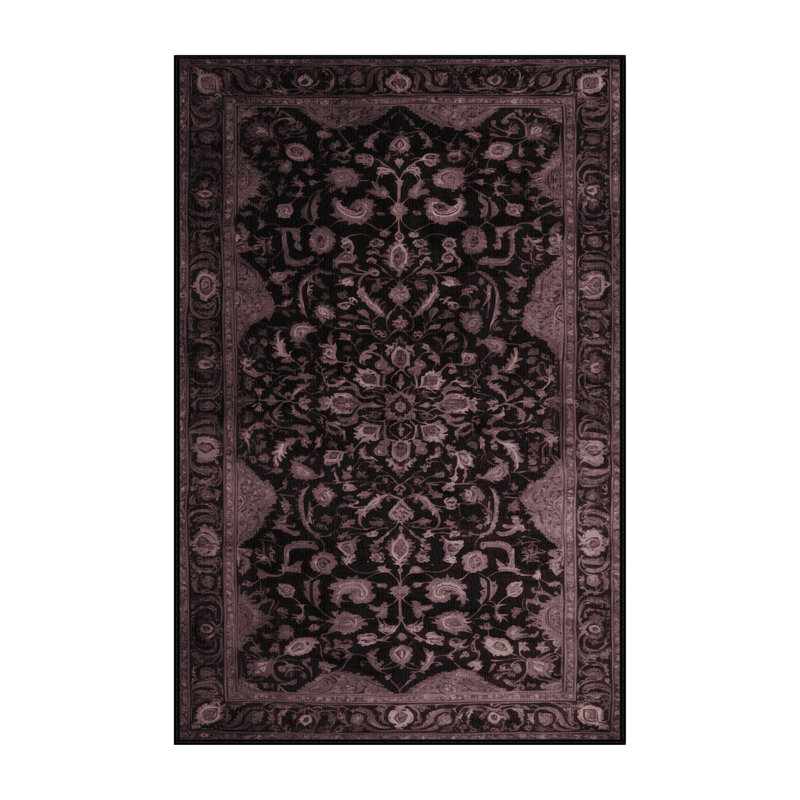Tapis noir Tabriz lavable à la machine, Rectangle 7 pi x 9 pi