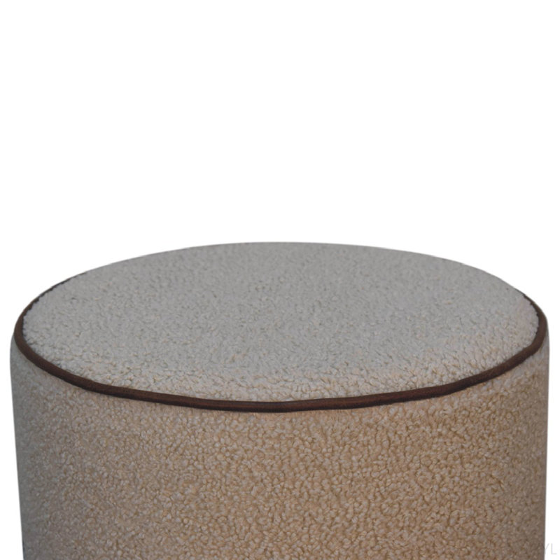 Grand tabouret rond, rembourré, beige