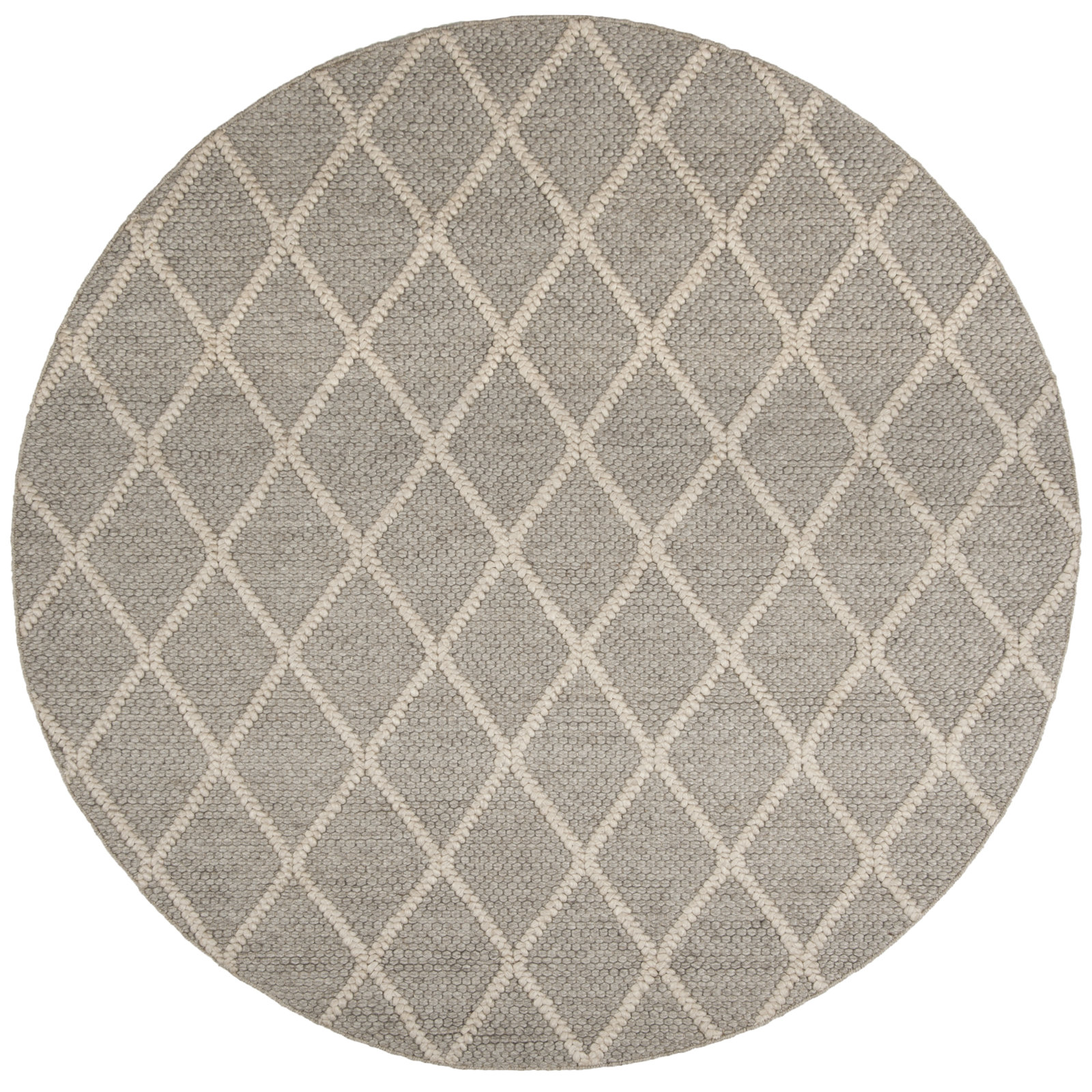 Russo Gray Hand-Woven Geometric Flatweave Rug, Round 6'
