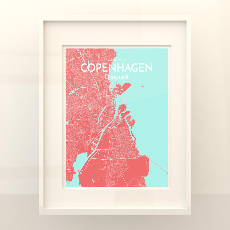 Copenhagen City Map In Maritime - No Frame Print, 20cm H x 16cm W x 0.05cm D