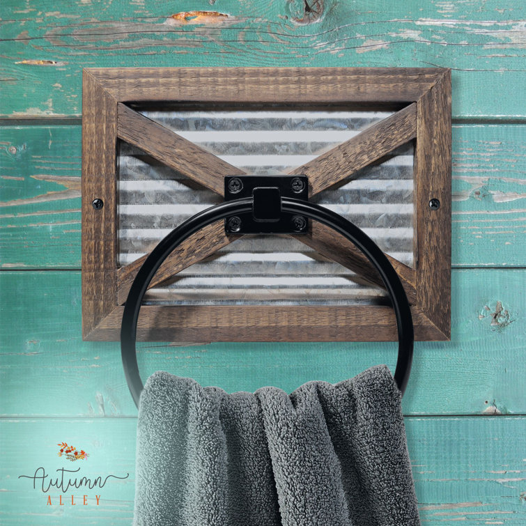 Autumn Alley Farmhouse Decor Rustic Hand Towel Holder for Bathroom Wall and Kitchen Wall with Wooden Storage , Brown