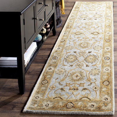 Tapis bleu clair / sauge en laine touffeté à la main Armintha