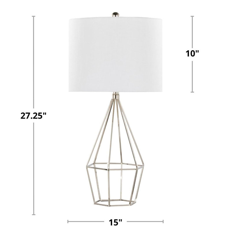 Lampe de table contemporaine en métal de 68,5 cm (27 po) en nickel poli avec abat-jour en lin blanc, de la collection Grandview Gallery - Ensemble de 2