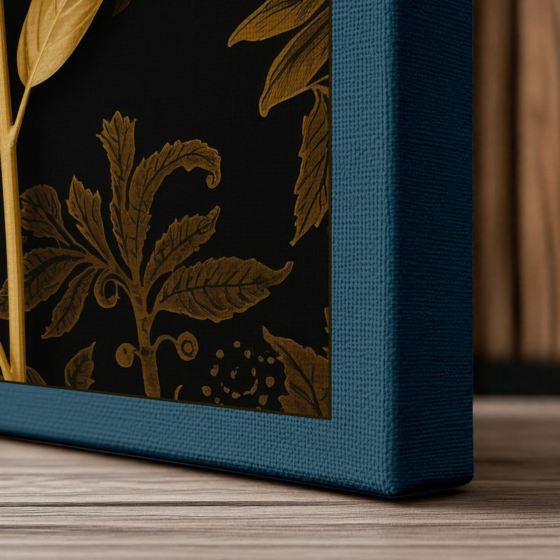 Golden Gerbera Botanical - Wrapped Canvas, 36x24 - 91.4 x 61.0 cm, Teal Border