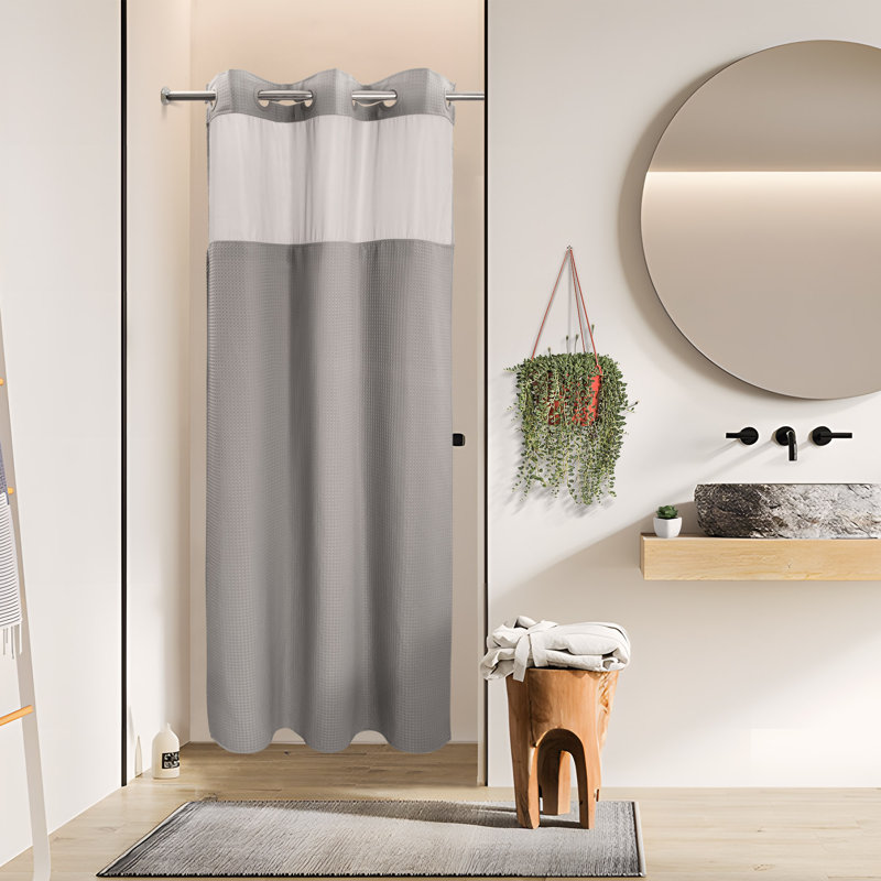Rideau de douche Ramjani Waffle Weave, Gris, H 74 po x l 36 po