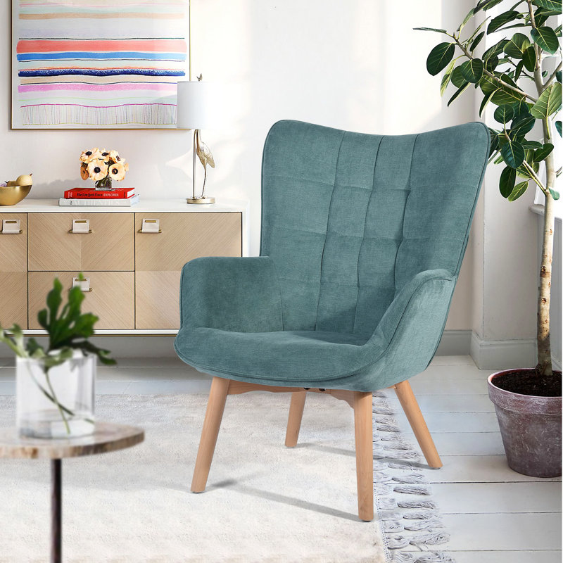 Drucker 68cm Wide Tufted Wingback Chair, Aqua Fabric