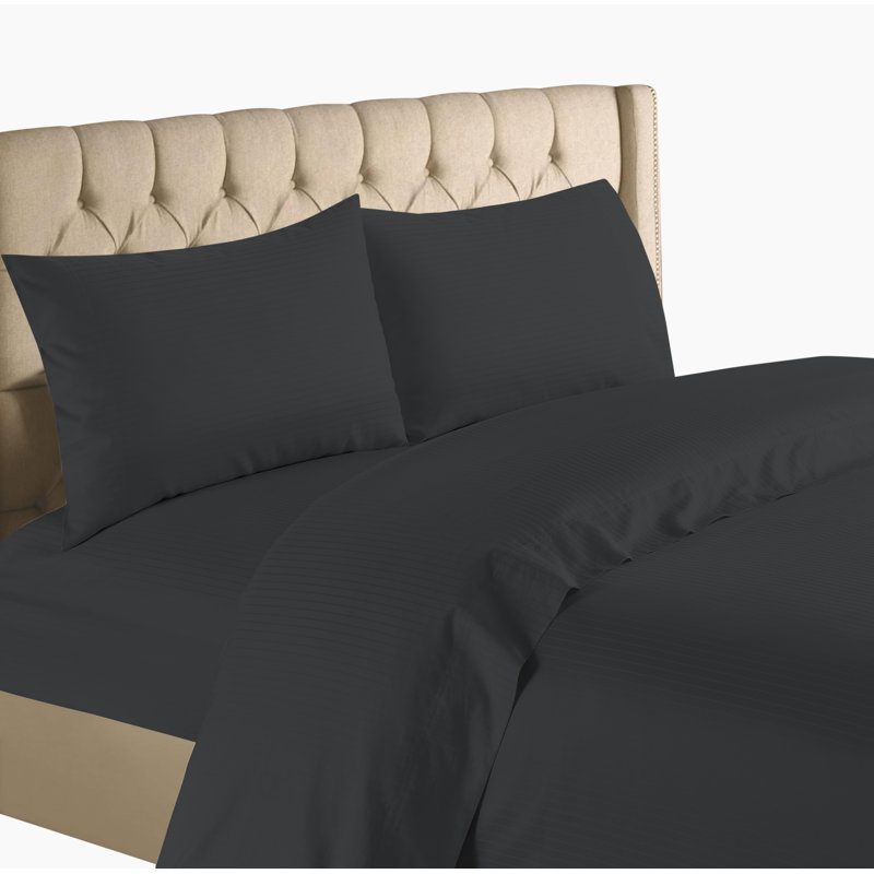  Ensemble de draps rayés en coton à 100 % rayé à densité du tissage de 1200 fils, Noir