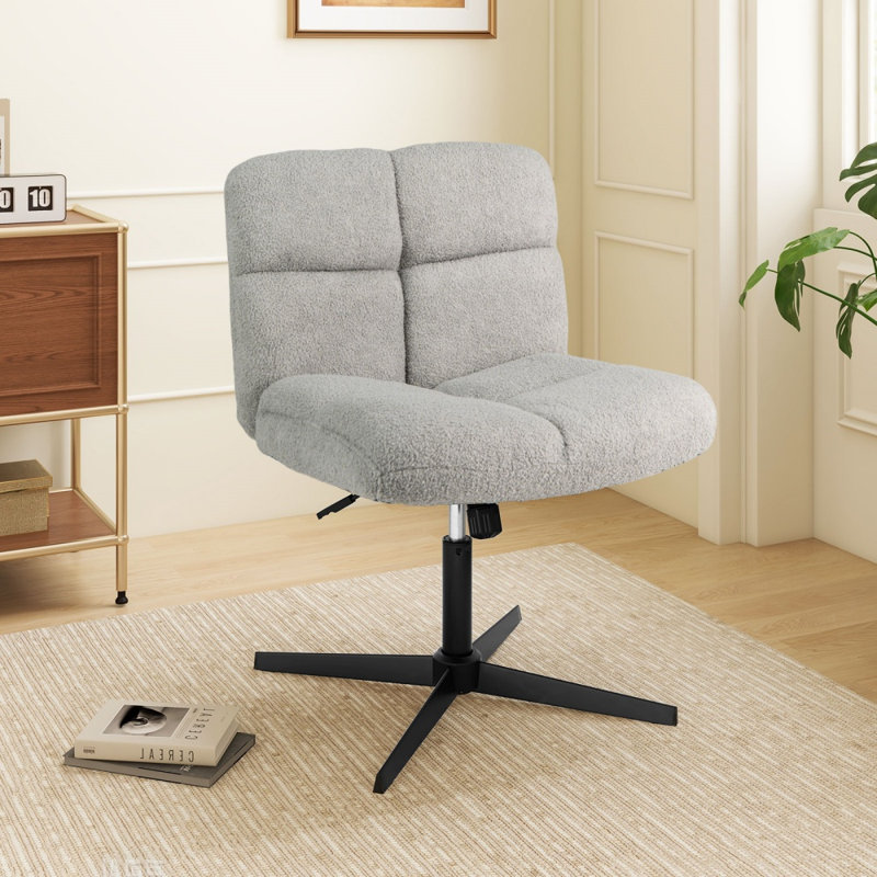 Fauteuil de bureau sans accoudoirs, siège croisé, recouvert de polaire d'agneau, hauteur 77,5-90 cm
