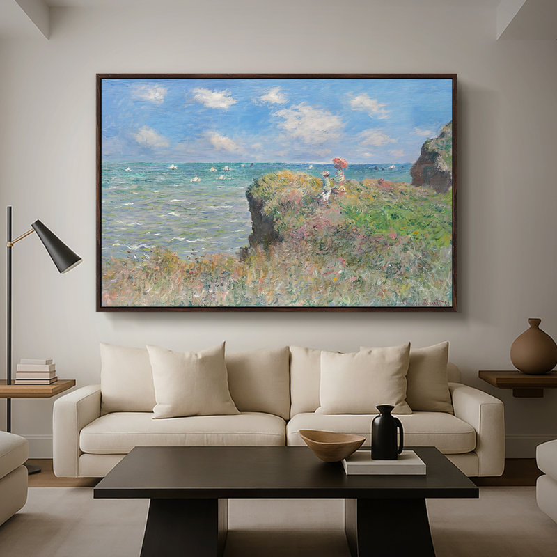 The Cliff Walk at Pourville, 1882 - Claude Monet, toile tendue avec châssis, 26 x 40, Noyer