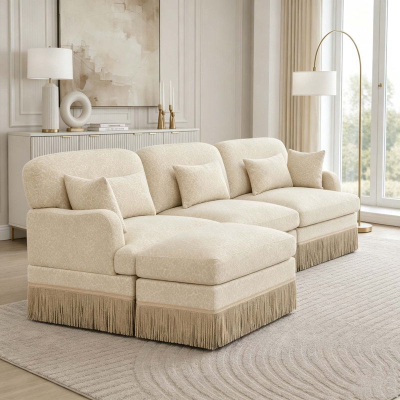 Canapé Comfy Chenille Leopard, Beige+3seat+1Ottomans