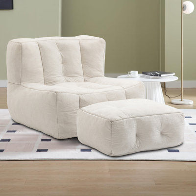 Velvet Upholstered Bean Bag Chair Lazy Chair with an Ottoman