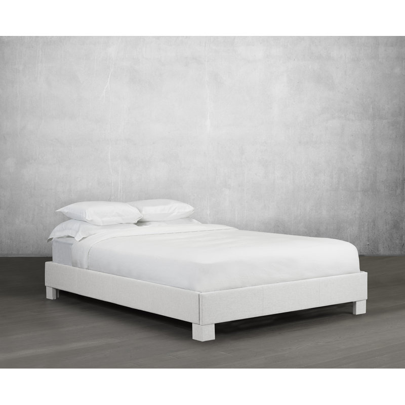 Lit plateforme tapissier Tartaglia, Lin - Blanc cassé, Simple