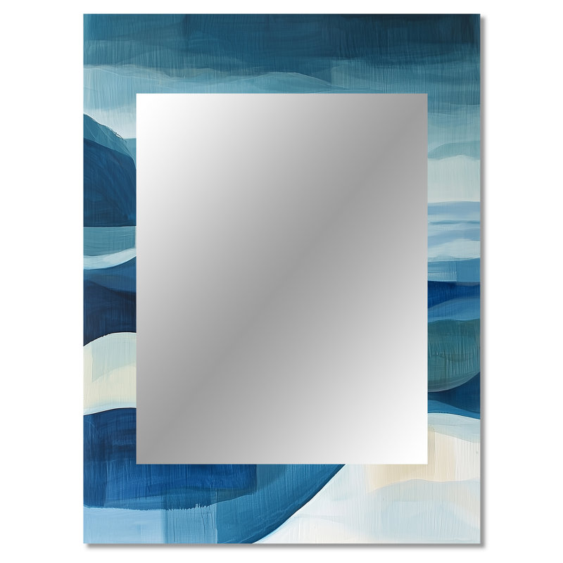 «Blue Ethereal Coastal Horizon II», miroir mural de paysages, art décoratif, 40 po x 30 po