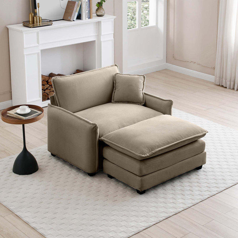 Canapé profond avec repose-pieds et coussin, Velours côtelé chameau