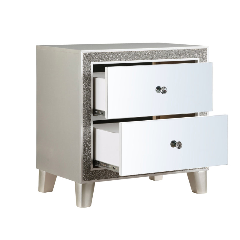 Table de chevet 1pc avec 2 tiroirs Glam Style