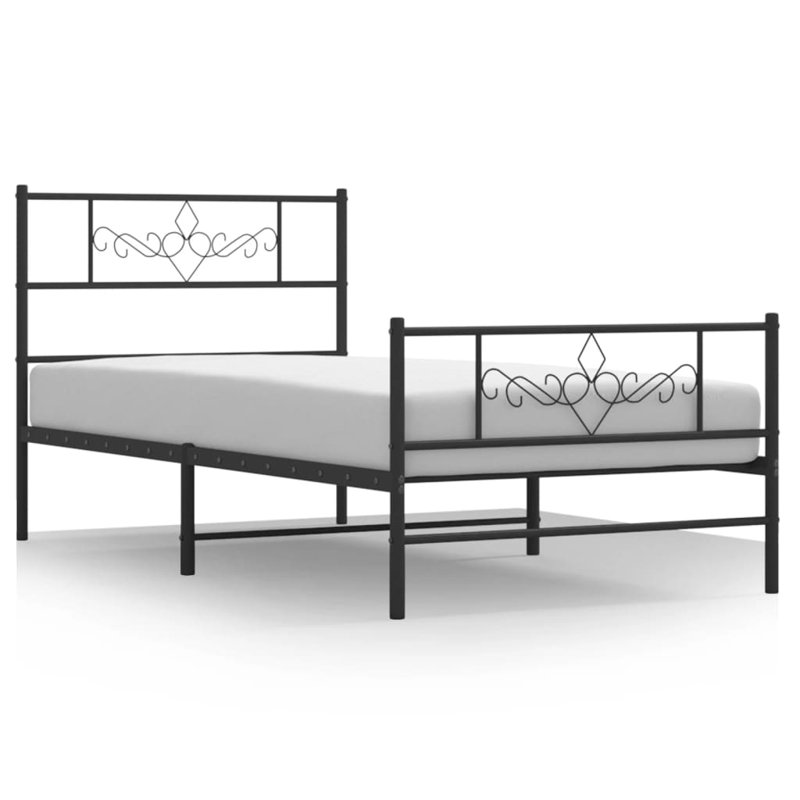Metal Bed Frame Without Mattress With Footboard Black 200cm, Single (3')