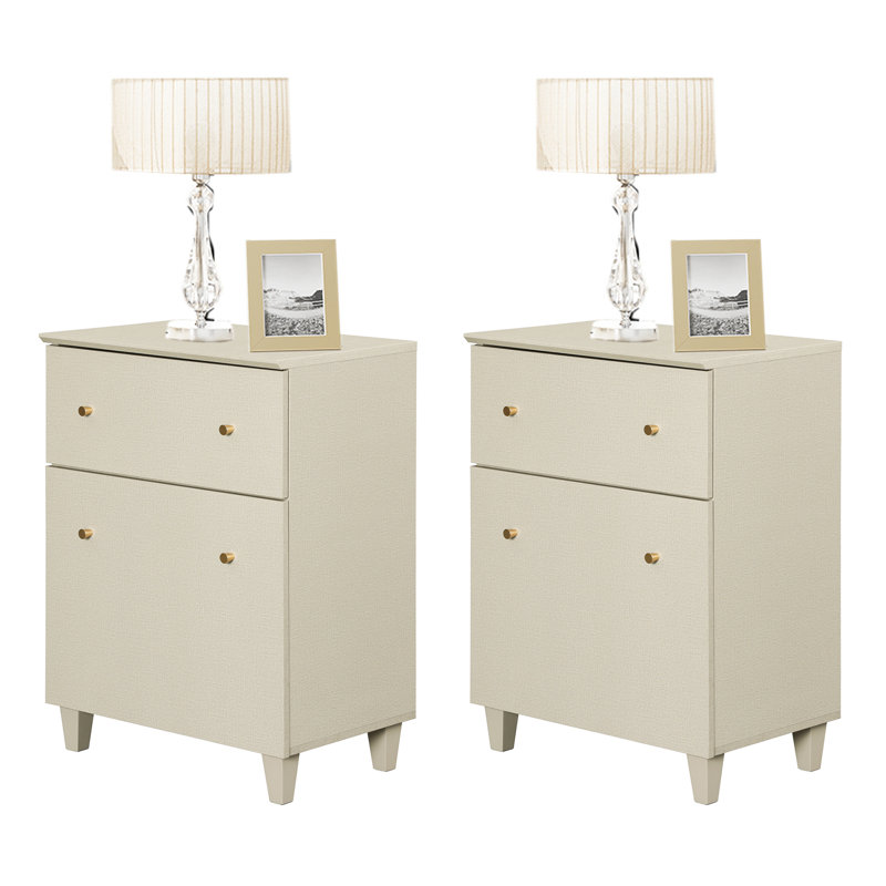 Amvi End Table Set with Storage, Beige, Beige
