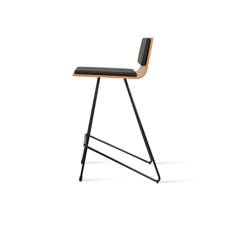 Tabouret de bar et de comptoir Corona, Tabouret de comptoir (siège d'une hauteur de 24 p, Noir, Noir/naturel