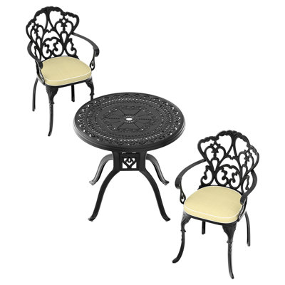 2 meubles de patio en fonte d'aluminium avec coussins - Ensemble de coussins respirants et noirs