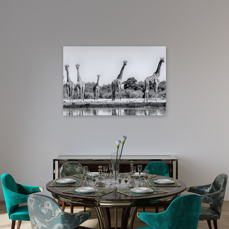 Giraffe Family Reflection Contemporary Wall Art Print 1 Piece Wrapped Canvas Wall Art, 81.28cm H x 121.92cm W