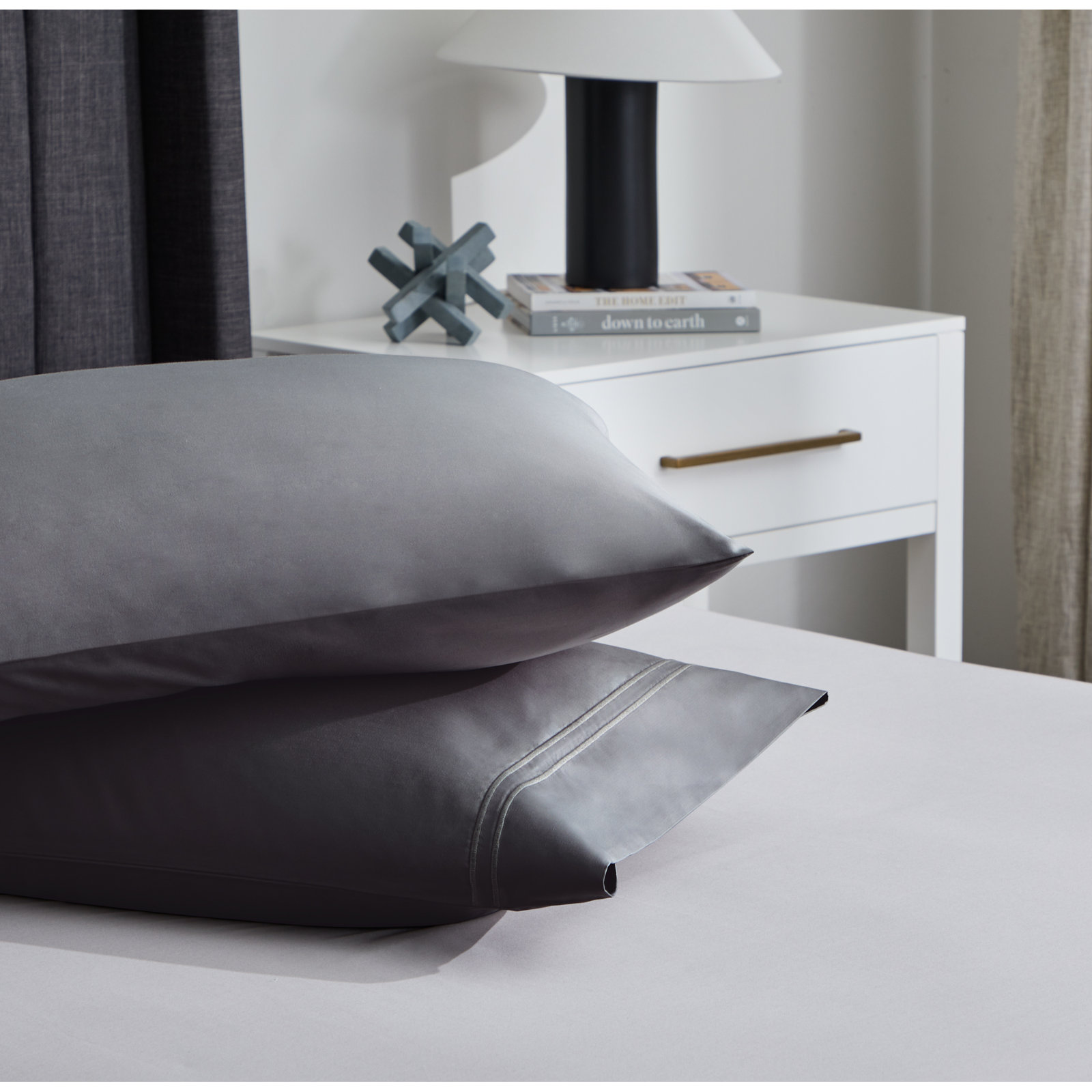 Supima Sateen Sheet Set, Dark Gray, Split Cal.King Sheet Set+1Fitted Sheet+2Pillowcase