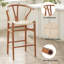 Tabouret de bar Wishbone, tabourets de bar à hauteur de comptoir tissé, chaises de bar en rotin entièrement assemblées pour îlot de cuisine, 1 pièce, noyer-1592064646