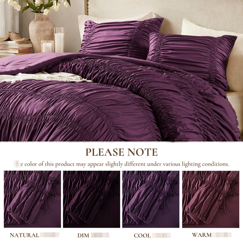 2 pièces d'édredon mauve simple / simple TG, en microfibre brossée prélavée, tout usage avec un design et des attaches délicates, de couleur, avec des détails légers mais pour toutes les saisons, lavable à la machine