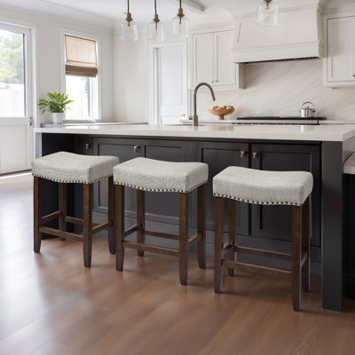 Solid Wood Bar Stools for Kitchen Island, Rustic Modern Backless Stool with Wooden Seat - 25" 30" Height Options by Lark Manor