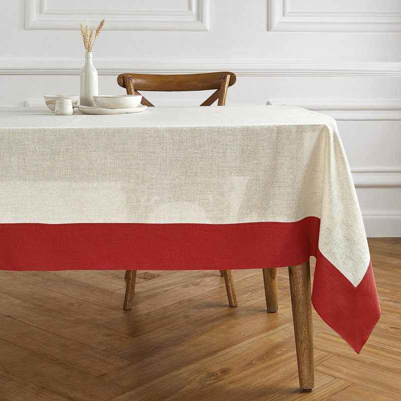 Contempo - 100% Pure Linen Tablecloth, 108" x 60", Red/Natural