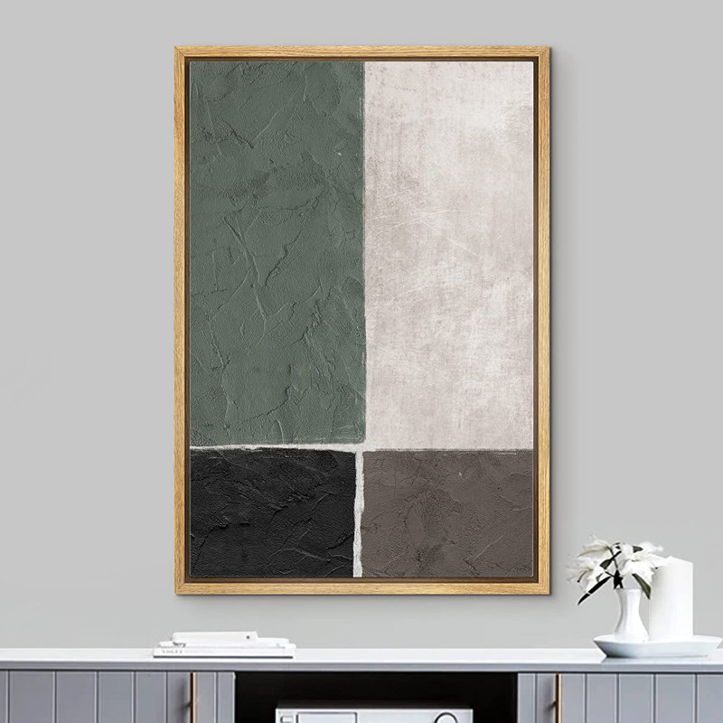 Minimal Landscape " Grunge Blocks ", 24" H x 16" W x 1.5" D, Encadrement brun