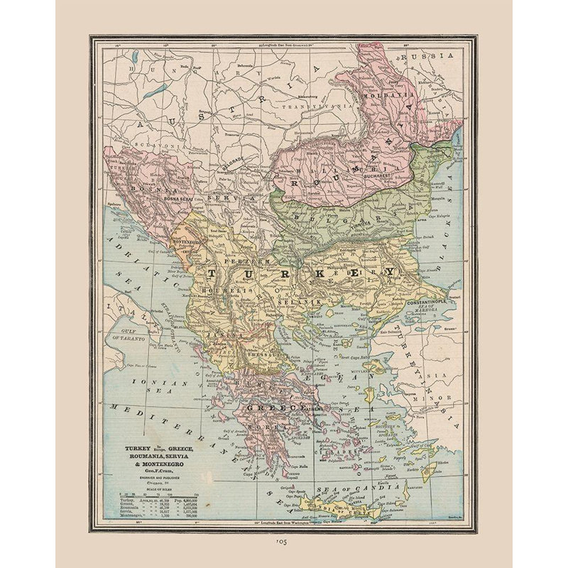 Art sur toile tendue Trent Austin Design® Cram Gallery, titré: Turquie Grèce, Roumanie - Cram, 1888, H 18 po x l 15 po