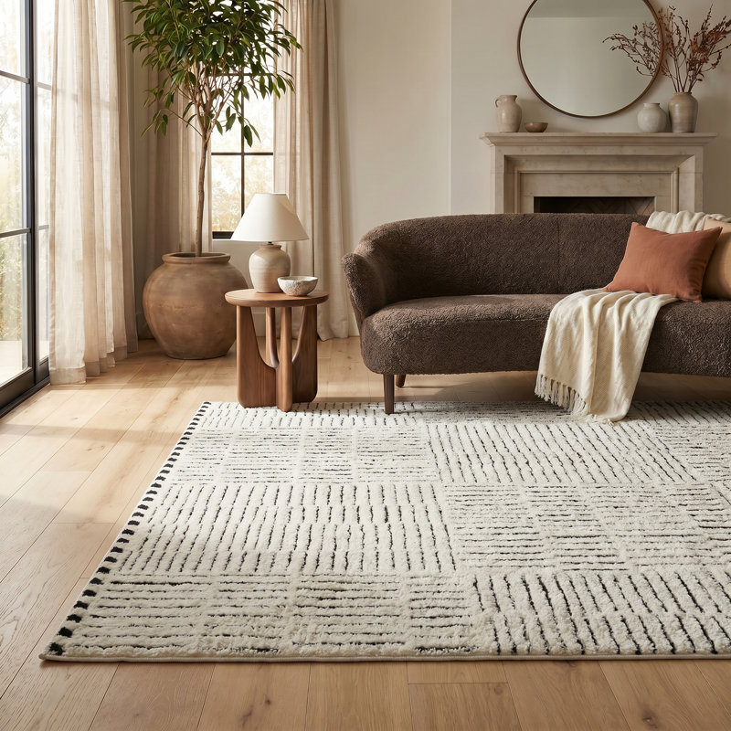 Tapis d'intérieur crème abstrait à motif de branches Tapis Alinda, Rectangle 6 pi 8 po x 9 pi 7 po