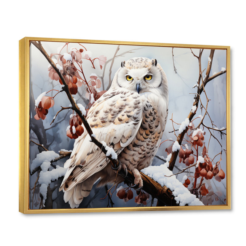 «Snowy Owl Winter III - Winter Landscape», reproduction sur toile encadrée, H 16 po x l 32 po x P 1 po, Cadre flottant doré
