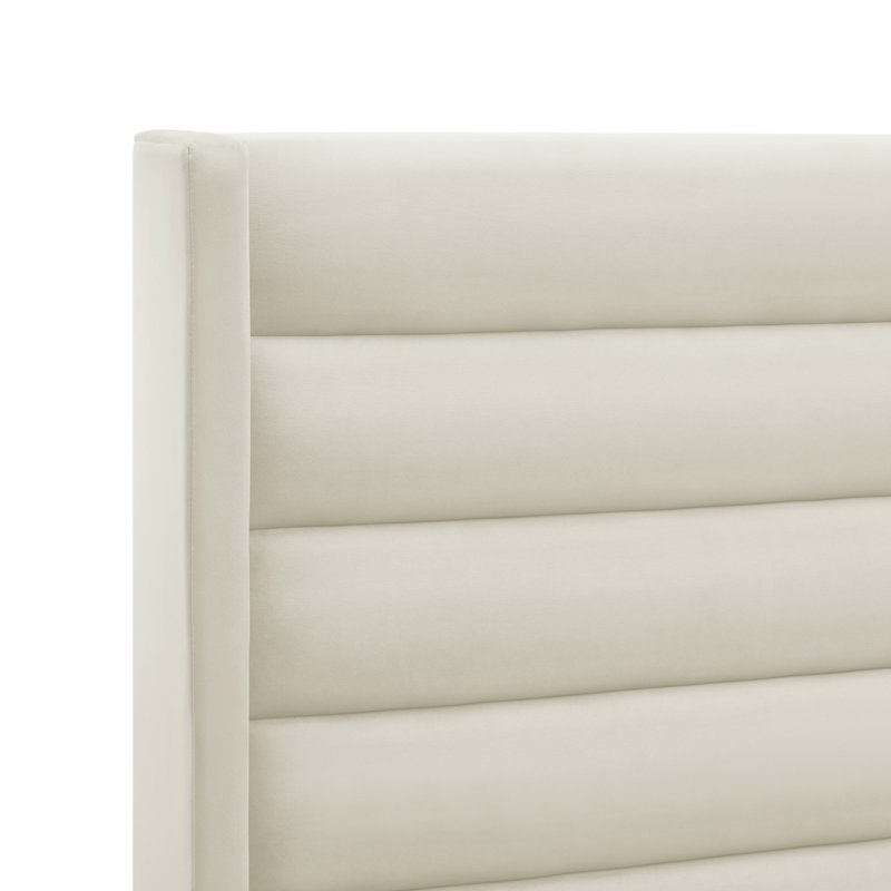 Lit plateforme capitonné à profil bas, Simple TG, Velours crème / blanc