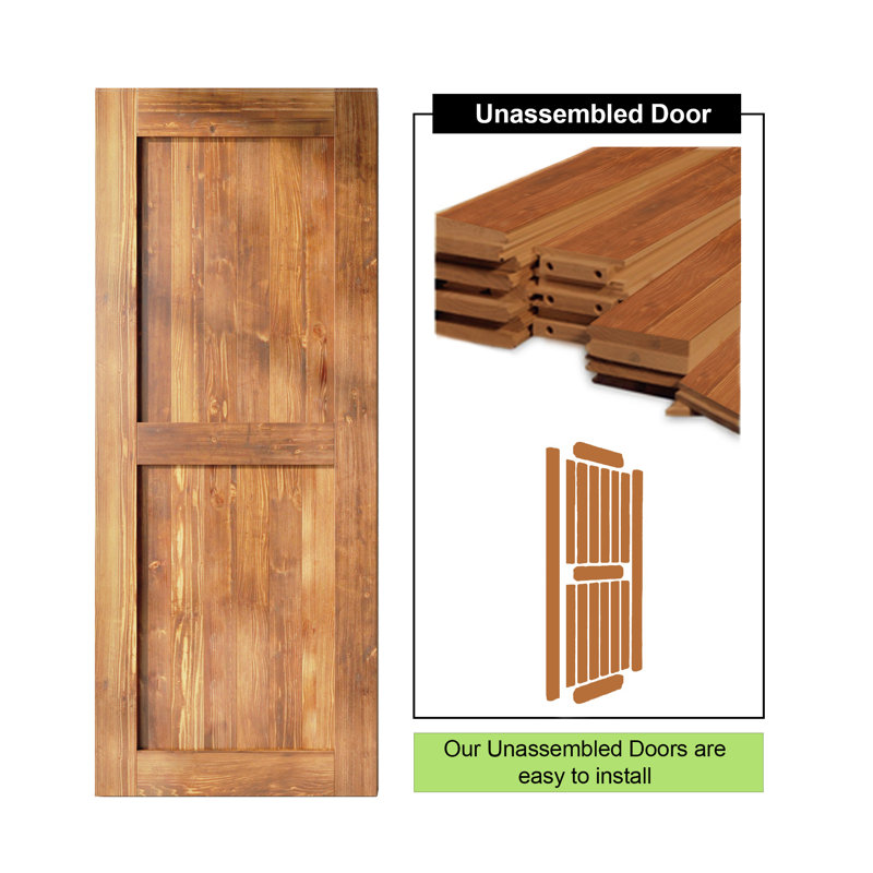 H Design Colour Solid Pine Wood Unassembled Door with Black Rustic Installation Hardware Kit, 36" x 84", Early American
