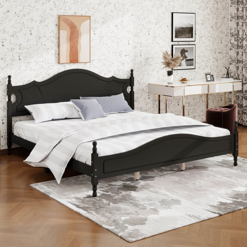 Base de lit en bois rétro, lit plateforme en bois traditionnel avec tête de lit, support de lattes en bois, Black