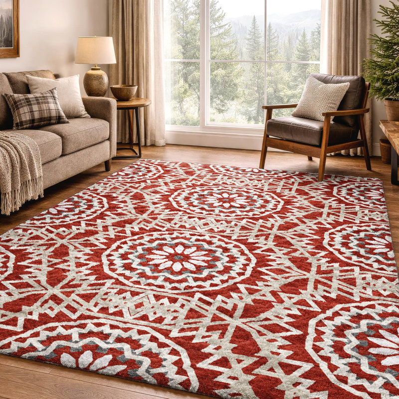 Tapis à poils longs lavable à la machine de qualité supérieure ADS619, Rouge, 8' x 10'