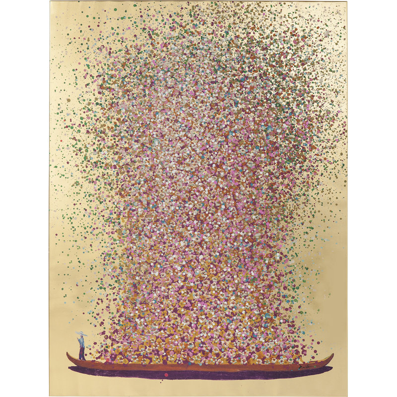 Canvas Picture Flower Boat, 160cm H x 120cm W x 3.5cm D, Gold/Pink
