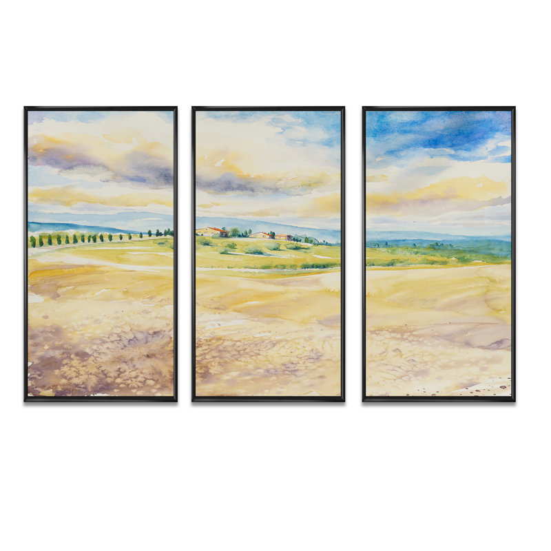 «Rustic Italian Landscape - Country Art», ensemble de 3 toiles encadrées, H 28 po x l 36 po x P 1 po, Cadre noir