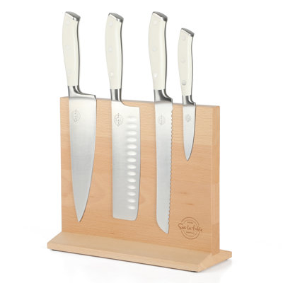 Ensemble de 5 couteaux de cuisine Sur La Table Essentials German Steel avec bloc de bois Magentic