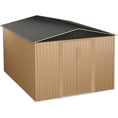 Outdoor Storage Shed with Sloping Roof & Vents, Large Metal Garden Shed with Lockable Doors for Backyard Patio